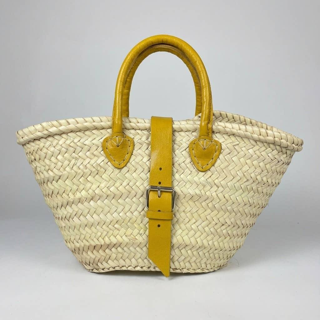 Melecraft - Mini French Market Basket Leather Buckle Straw Bag : Red.