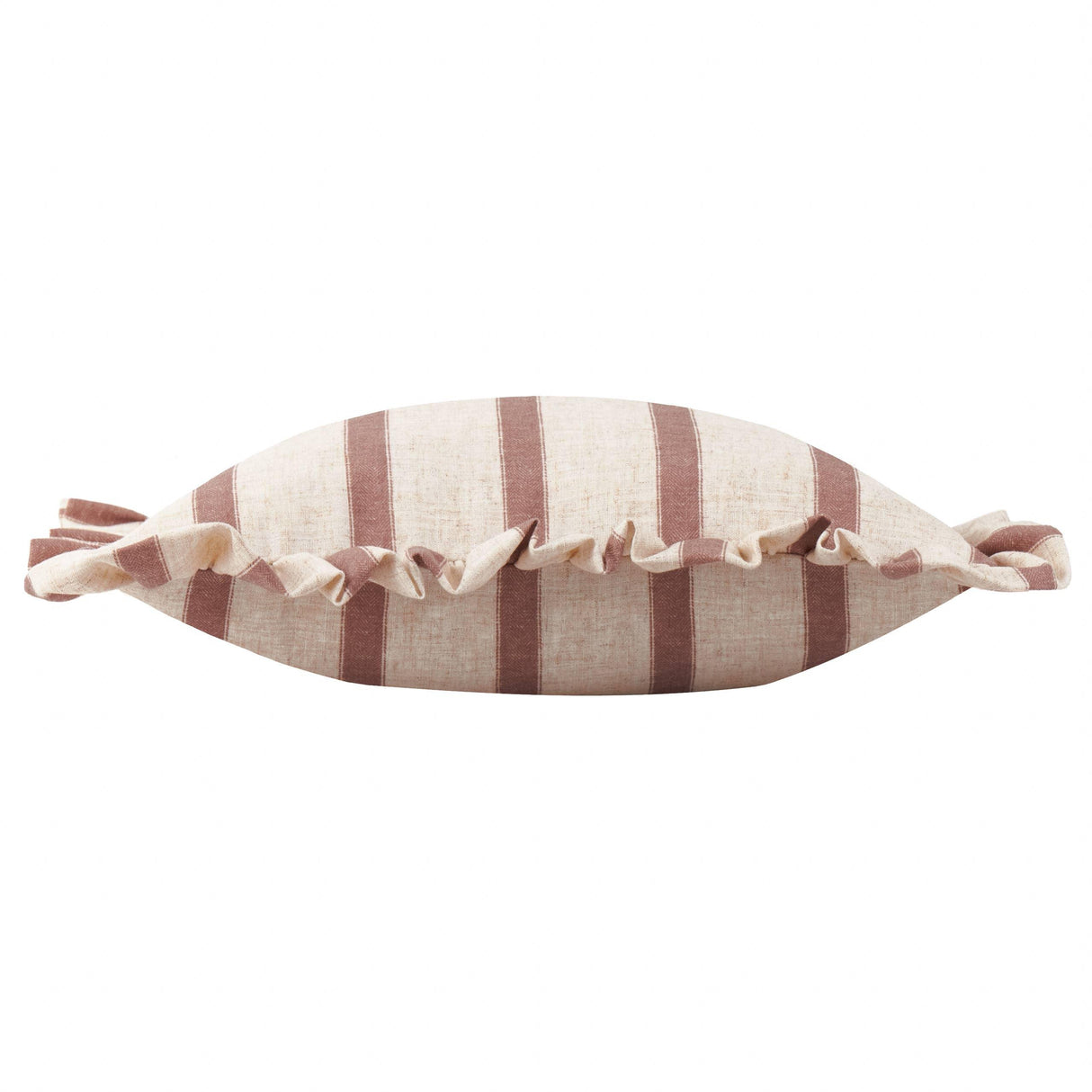 Riva Home - Connie Square Striped Ruffle Cushion Clay Pink: Clay Pink / Polyester Filled / 45 x 45cm.