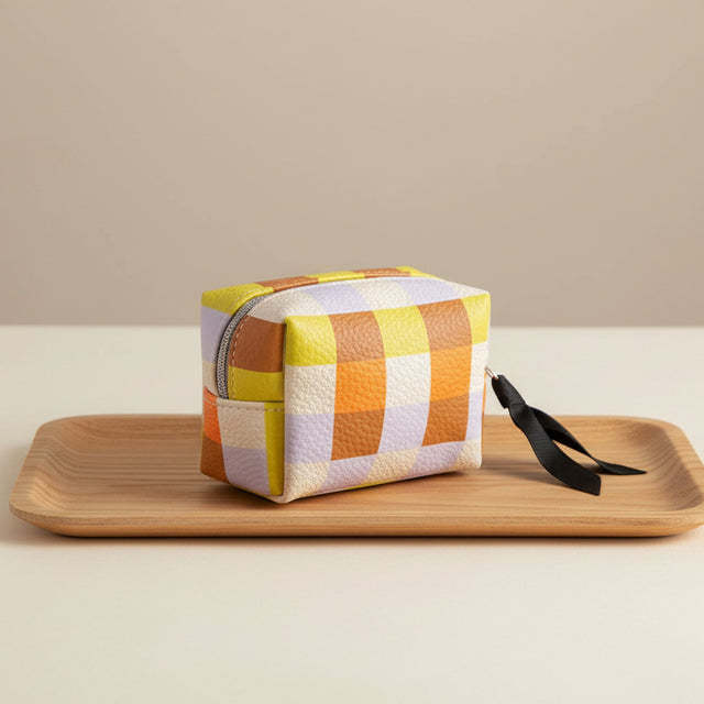 Luxury Caroline Gardner mini cube cosmetic bag, elegant travel organizer with chic design and premium craftsmanship