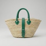 Melecraft - Mini French Market Basket Leather Buckle Straw Bag : Yellow.