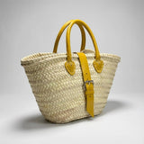 Melecraft - Mini French Market Basket Leather Buckle Straw Bag : Red.