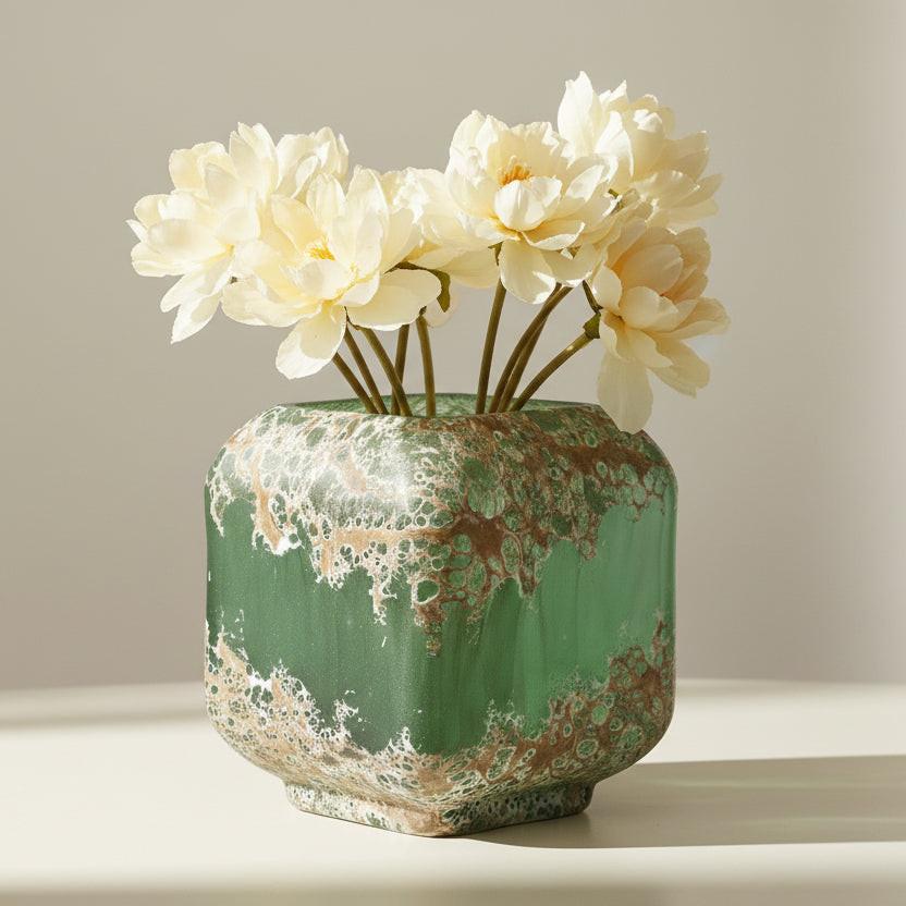 Lava Cube Glass Planter - Green