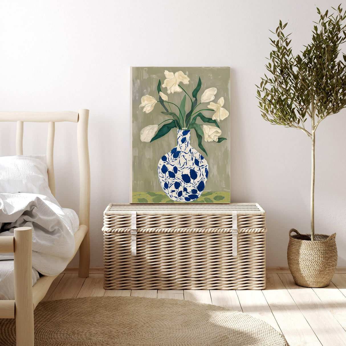 White Flower Vase Abstract Art Print A3