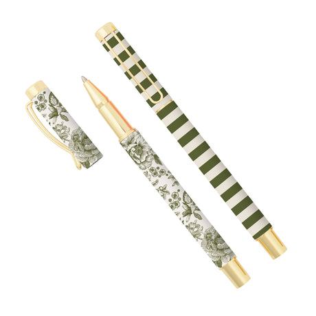 Green Floral & Striped Pen Set