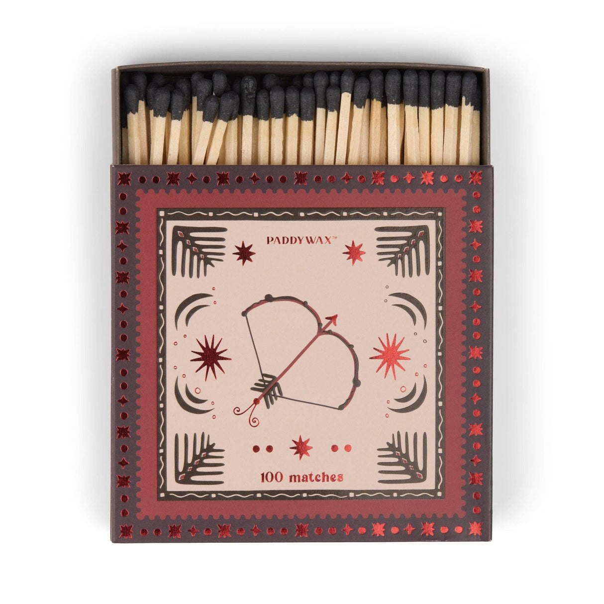 Matches in a decorative box with PaddyWax branding on a white background