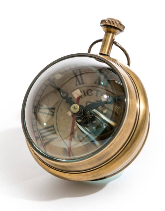 McGowan & Rutherford Ltd - Antiqued Brass Magnified Table Clock