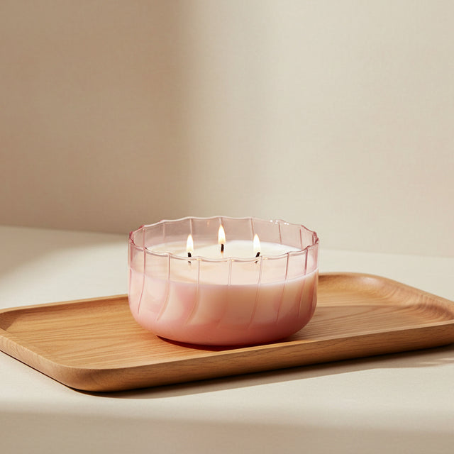 Designworks Collective - Paddywax Ripple Glass Candle - 340g - Desert Peach.