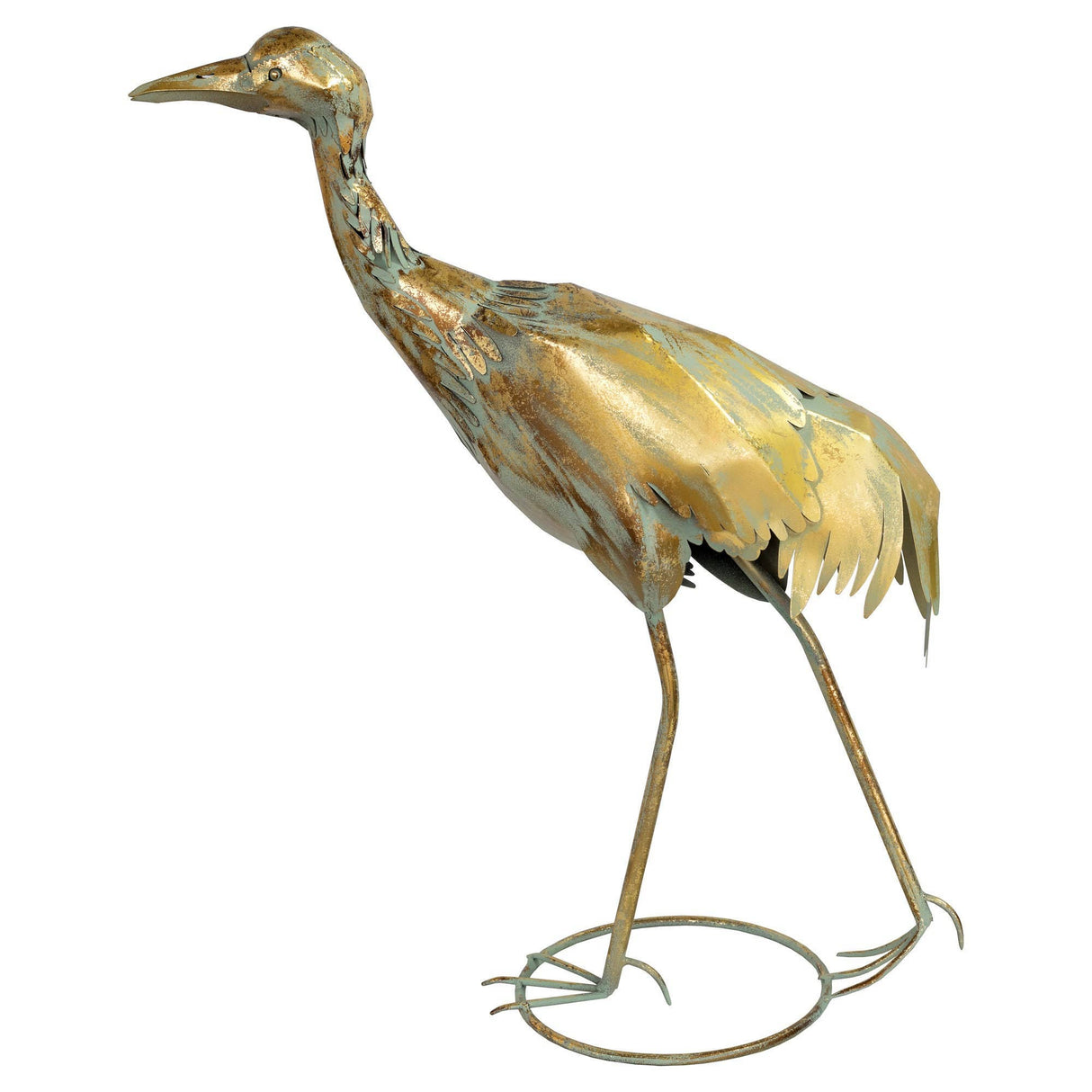 Gold Metal Crane Sculpture