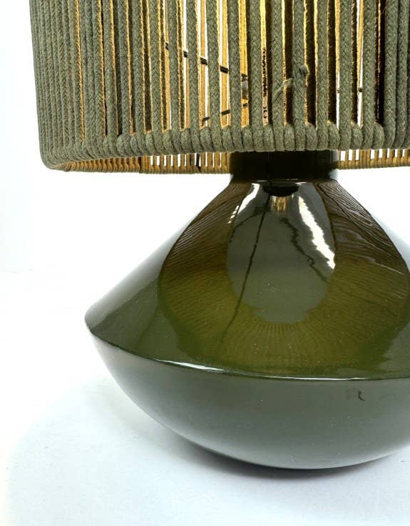 McGowan & Rutherford Ltd - Forest Green Table Lamp W/ Ribbed Corded Shade.