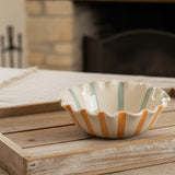 Orange/Blue Inside & Outside Stripe Frilly Bowl