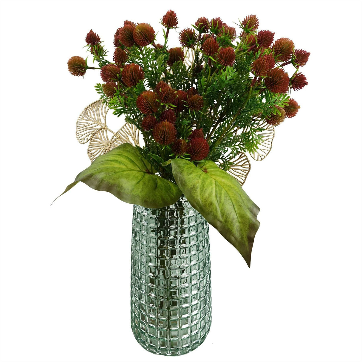 Gold Dipped Artificial Leaf Stem – 65cm Decorative Faux Foliage