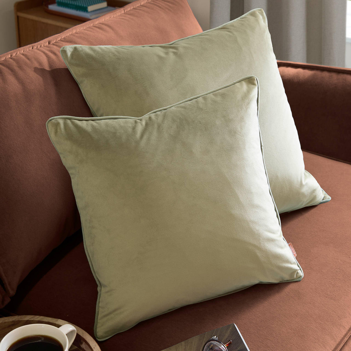 Riva Home - Meridian Velvet Cushion Sage/Green: Sage/Green / Polyester Filled / 55 x 55cm.