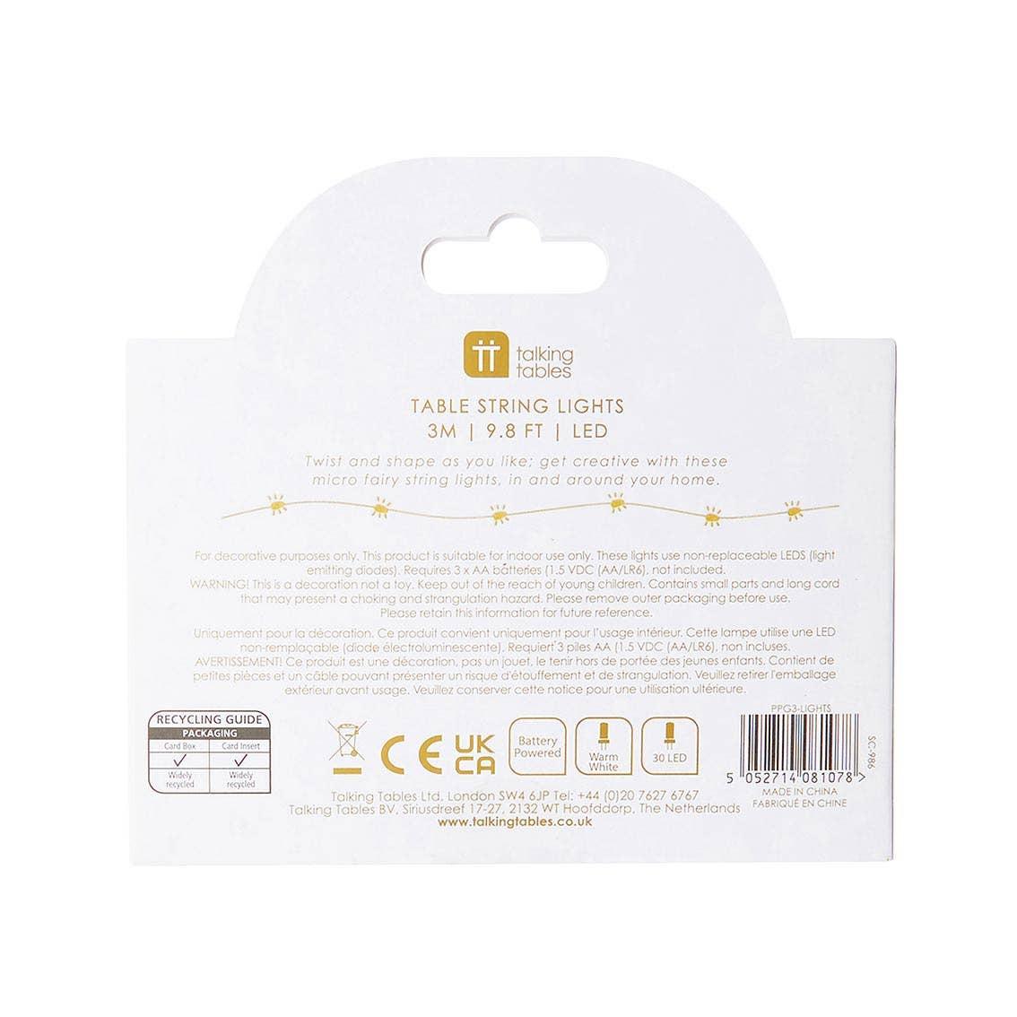 Talking Tables UK - Gold LED String Lights - 3m