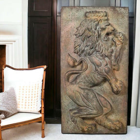 Lion Patina Wall Relief Panel.