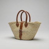 Melecraft - Mini French Market Basket Leather Buckle Straw Bag : Red.