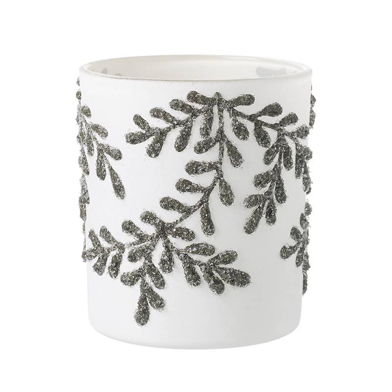 Heaven Sends - LG WHITE GLASS & LEAVES T LIGHT HOLDER