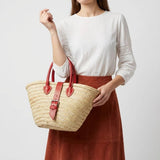 Melecraft - Mini French Market Basket Leather Buckle Straw Bag : Yellow.