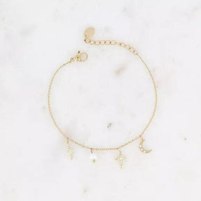 Bracelet - Lightning, Moon and Star Pendants and Cubic Zirconia.