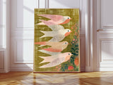 Luxury botanical art print featuring elegant swallows in exquisite detail, perfect for upscale interior decor.