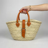 Melecraft - Mini French Market Basket Leather Buckle Straw Bag : Red.