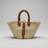 Melecraft - Mini French Market Basket Leather Buckle Straw Bag : Yellow.
