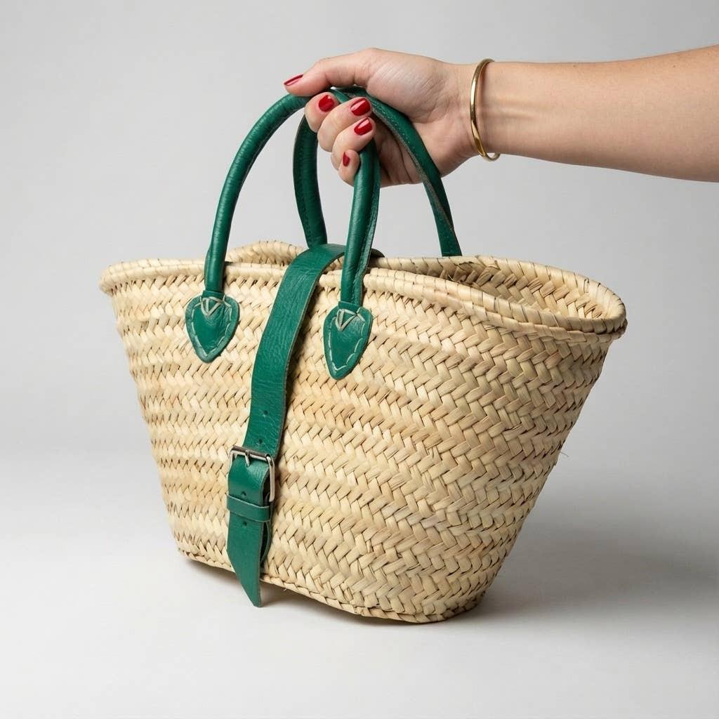 Melecraft - Mini French Market Basket Leather Buckle Straw Bag : Yellow.
