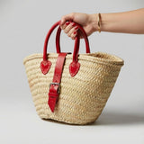 Melecraft - Mini French Market Basket Leather Buckle Straw Bag : Red.