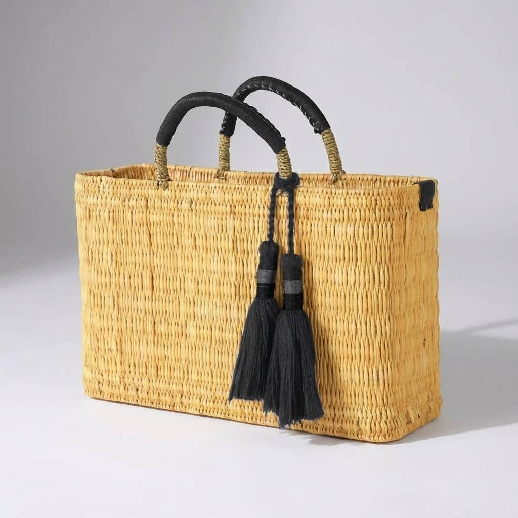 Melecraft - Bohemia Woven Reed Tote Bag with Orange Tassels: Orange.