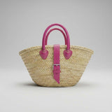 Melecraft - Mini French Market Basket Leather Buckle Straw Bag : Red.