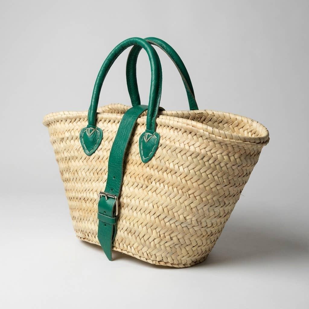 Melecraft - Mini French Market Basket Leather Buckle Straw Bag : Red.