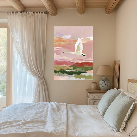 White Swan Pastel Landscape Art Print A3