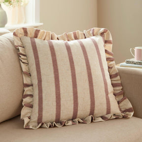 Riva Home - Connie Square Striped Ruffle Cushion Clay Pink: Clay Pink / Polyester Filled / 45 x 45cm.