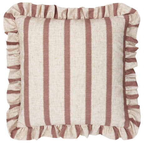 Riva Home - Connie Square Striped Ruffle Cushion Clay Pink: Clay Pink / Polyester Filled / 45 x 45cm.