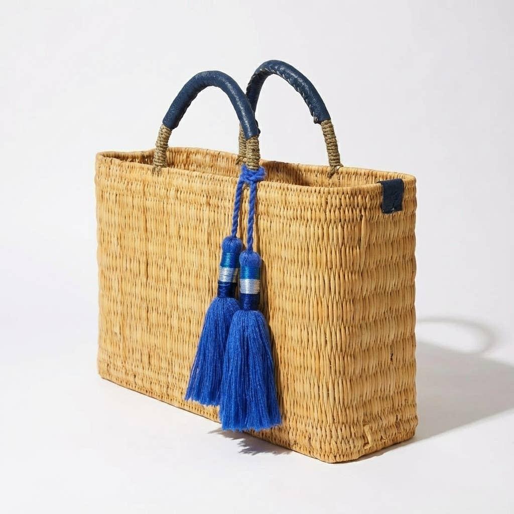 Melecraft - Bohemia Woven Reed Tote Bag with Orange Tassels: Green.
