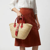 Melecraft - Mini French Market Basket Leather Buckle Straw Bag : Red.