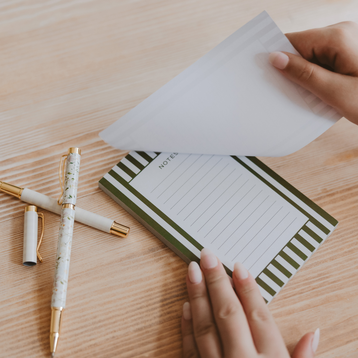 Green Striped Writing Notepad