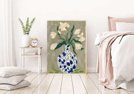 White Flower Vase Abstract Art Print A3