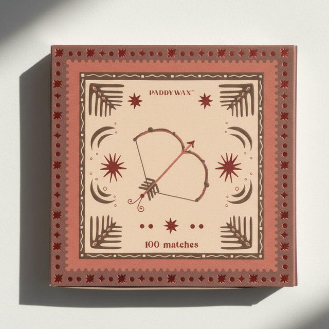 Matches box with decorative design and 'PaddyWax' branding on a white background