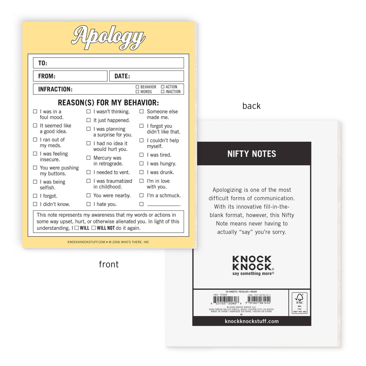Knock Knock Apology Nifty Note (Notepad/Sticky Notes)