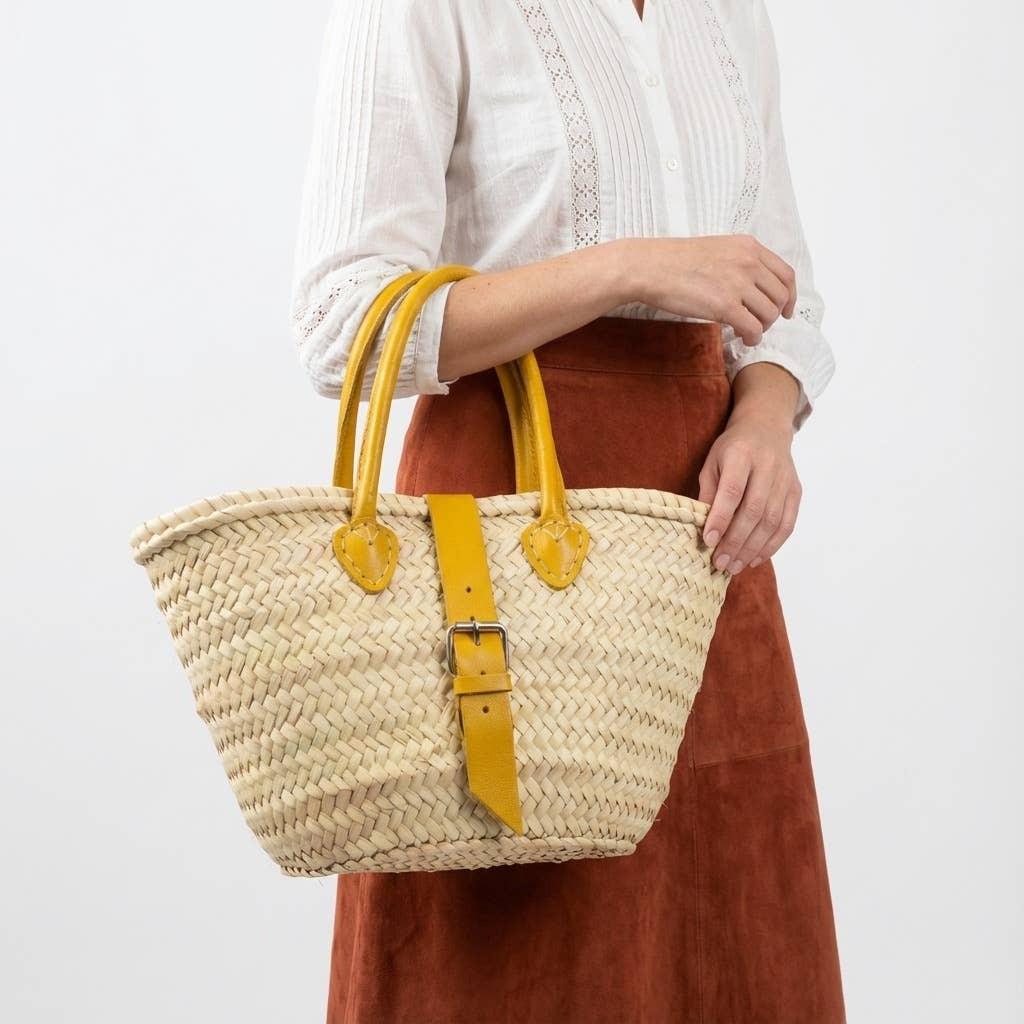 Melecraft - Mini French Market Basket Leather Buckle Straw Bag : Red.