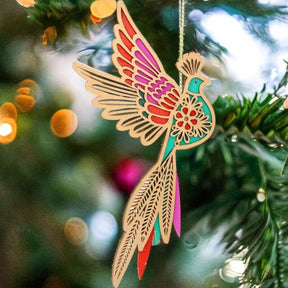 Wooden Rainbow Bird Decoration Bauble.