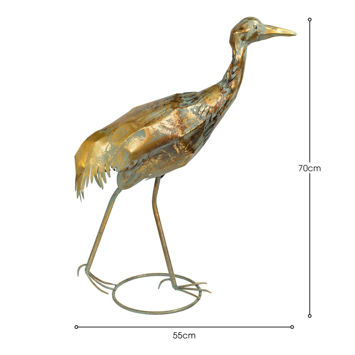 Gold Metal Crane Sculpture