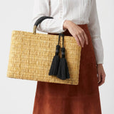 Melecraft - Bohemia Woven Reed Tote Bag with Orange Tassels: Green.