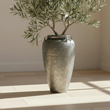 Silver textured vase on a white background