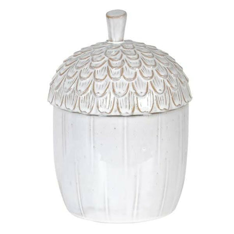 White Ceramic Acorn Jar.