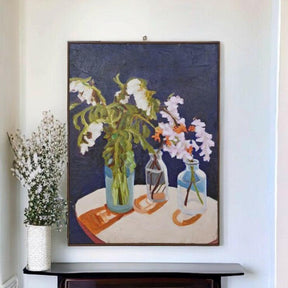 Parisian flower canvas artwork showcasing elegant floral designs, perfect for sophisticated interior decor and art lovers.