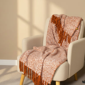 Orange Wool Herringbone Pattern Throw.