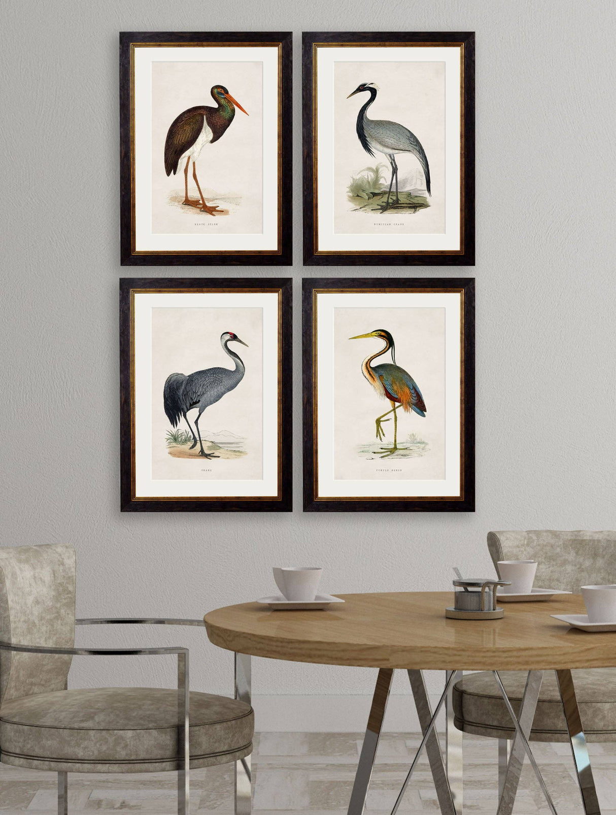 T A Interiors Wall Art & Mirrors - C.1850's British Wading Birds: Oxford Slim / Purple Heron / 50 x 70cm