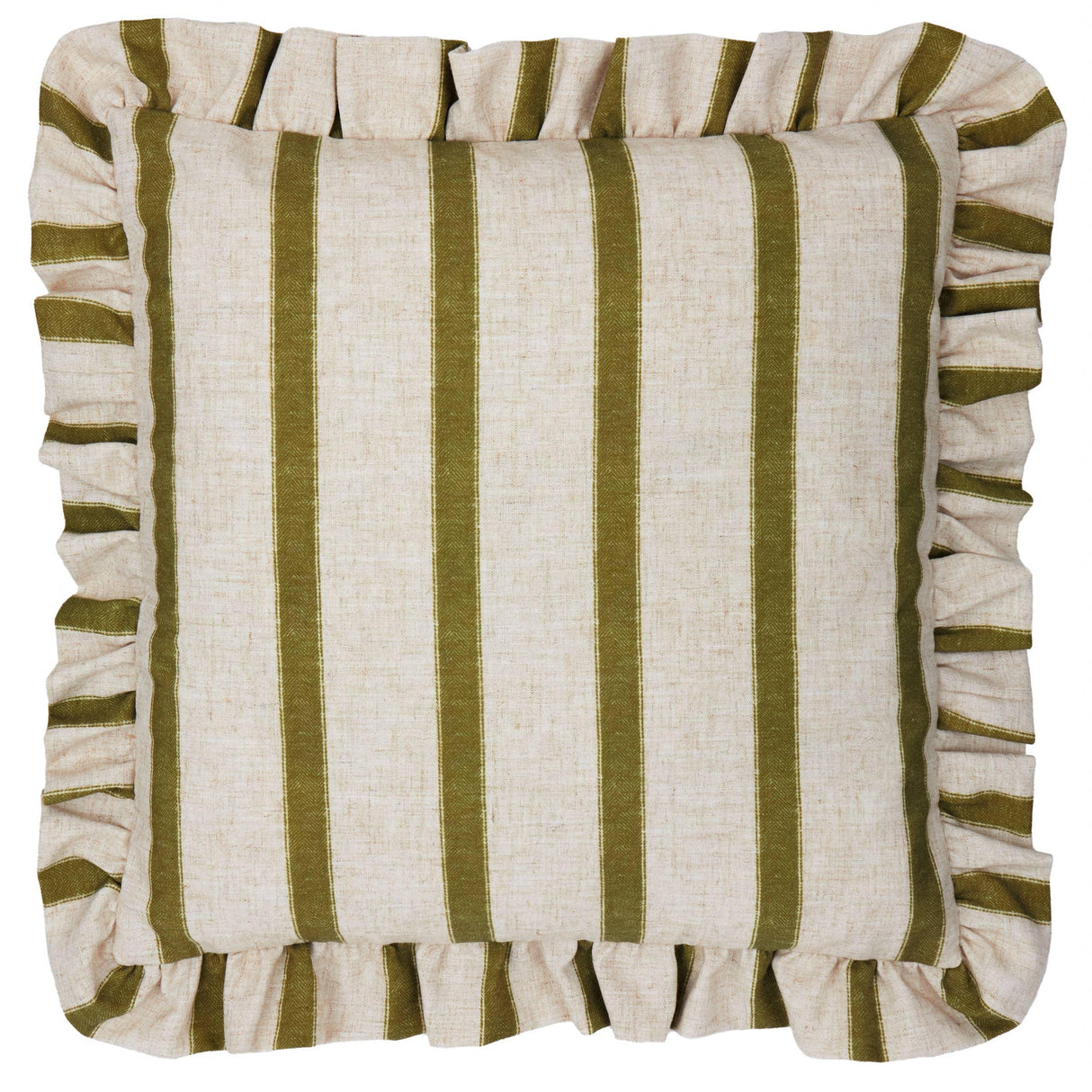 Riva Home - Connie Square Striped Ruffle Cushion Olive: Olive / Polyester Filled / 45 x 45cm.