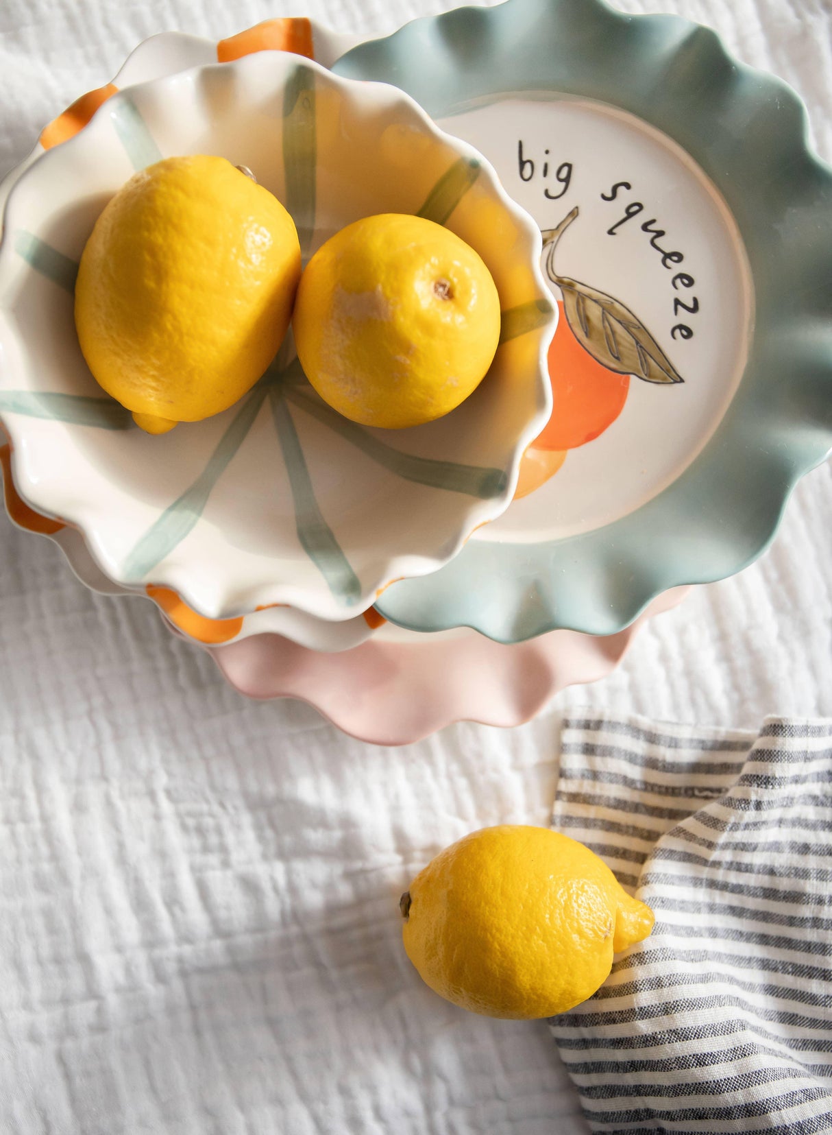Orange/Blue Inside & Outside Stripe Frilly Bowl